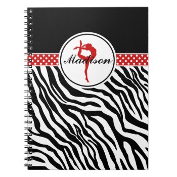 Your Name Zebra Print Gymnastics With Red Details Notebook by GollyGirls at Zazzle