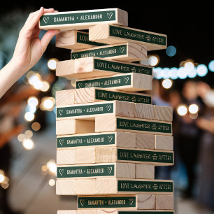 Your Names and Happily Ever After Green Wedding  Topple Tower