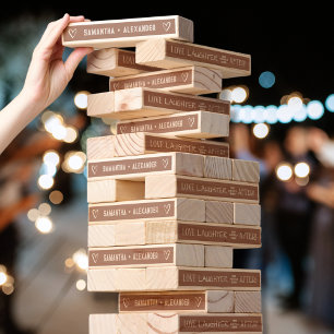 Your Names and Happily Ever After Mocha Wedding Topple Tower