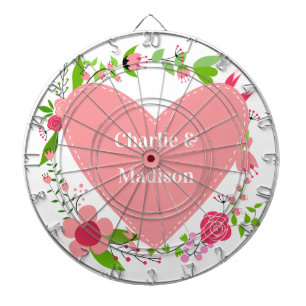 Your Names in a Flowery Heart Dart Board