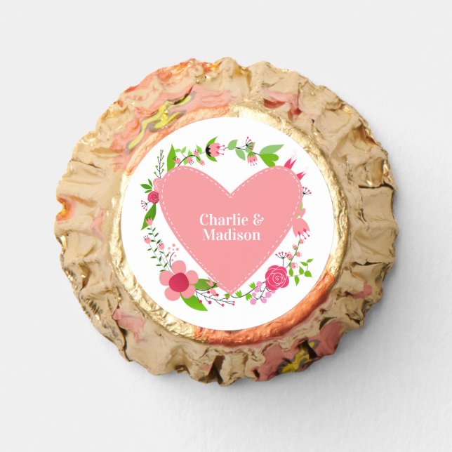 Your Names in a Flowery Heart Reese's Peanut Butter Cups (Front)