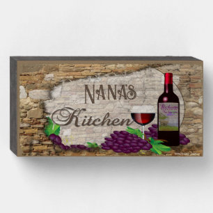 Your Name's Kitchen With Wine Bottle Glass Grapes Wooden Box Sign