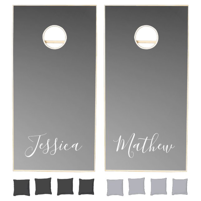 Your Names Script | Dark Grey Ombre Gradient Cornhole Set (Set)