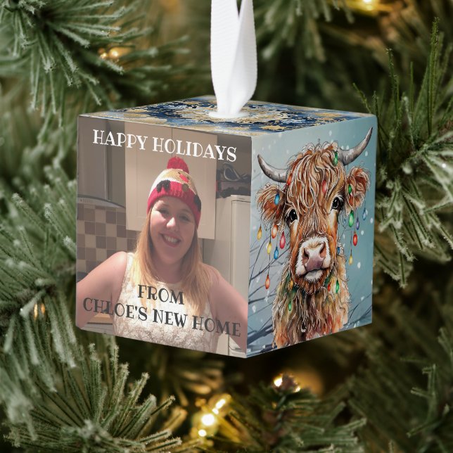 Your New Home at Christmas Cube Ornament (Tree)