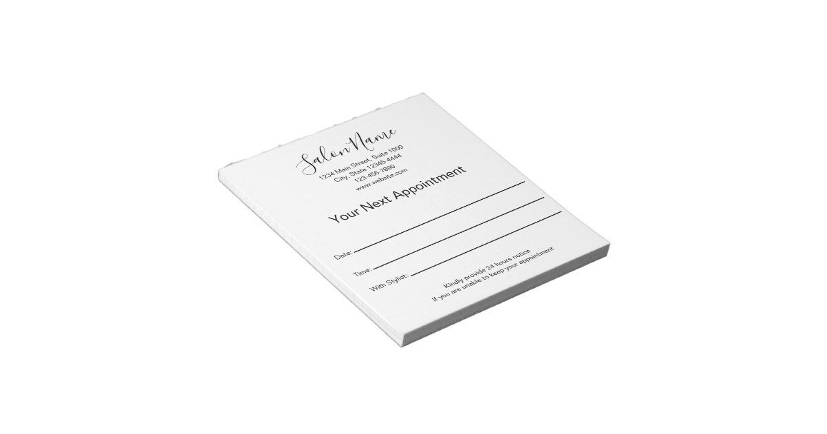 Saloon Notepad Your Next Appointment Beauty Salon Black and White Notepad | Zazzle