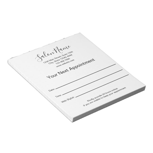 Your Next Appointment Beauty Salon Black and White Notepad (Angled)