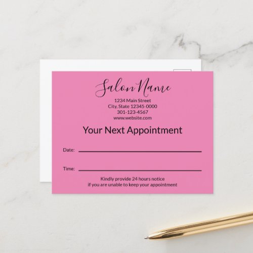 Your Next Appointment Beauty Salon Pink and White Postcard