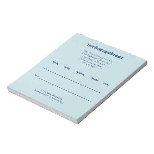 Your Next Appointment Blue Doctor Office Reminder Notepad