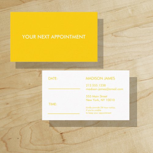 Your Next Appointment  Bright Yellow  Golden Business Card