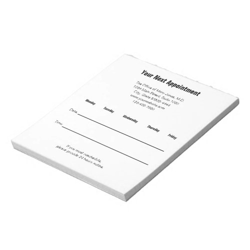 Your Next Appointment Doctors Office Reminder Notepad