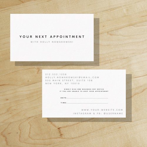 Your Next Appointment  New Classic  Minimalist Business Card
