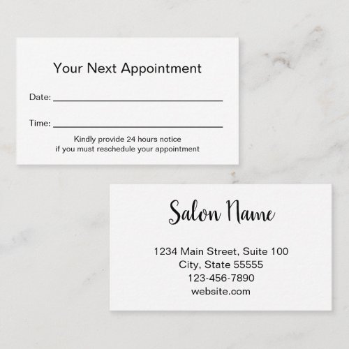 Your Next Appointment Reminder Beauty Salon White Card