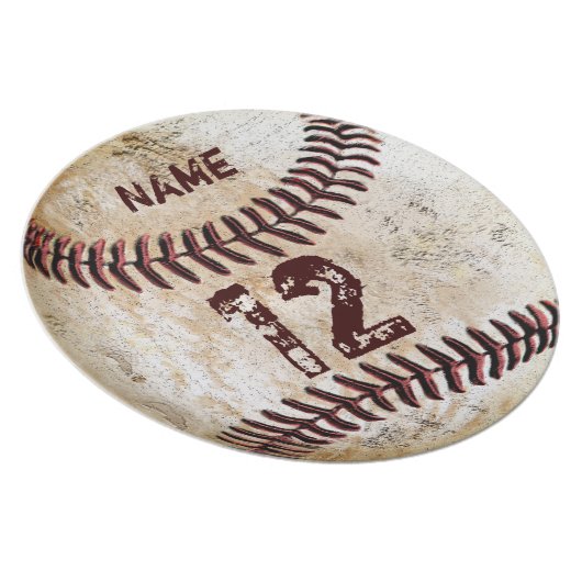 YOUR NUMBER and NAME on Baseball Dinner Plates (Right Side)