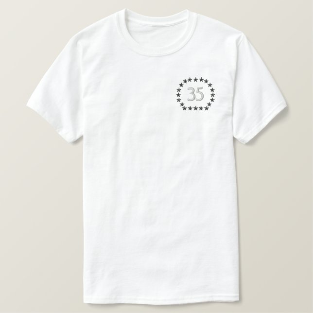 Your Number Year Age Stars Embroidery Embroidered T-Shirt (Design Front)