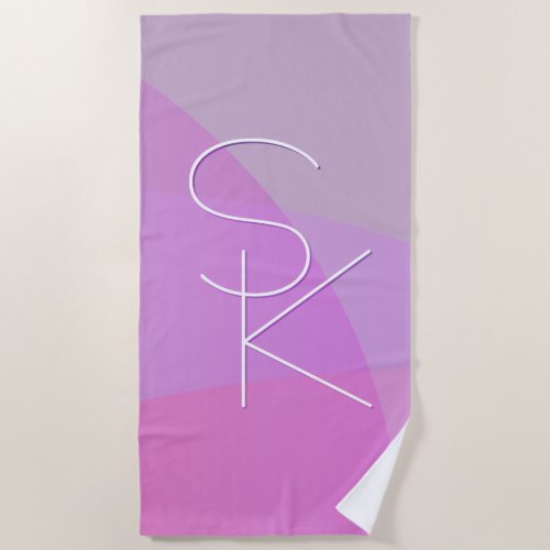 Your Overlapping Initials  Modern Pink Geometric Beach Towel