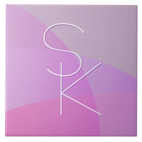 Your Overlapping Initials  Modern Pink Geometric Ceramic Tile