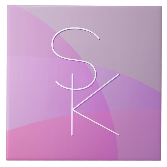 Your Overlapping Initials | Modern Pink Geometric Ceramic Tile (Front)