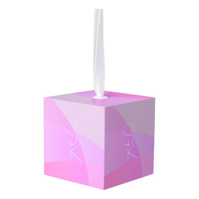 Your Overlapping Initials | Modern Pink Geometric Cube Ornament (Back Angled)