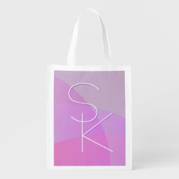 Your Overlapping Initials | Modern Pink Geometric Grocery Bag