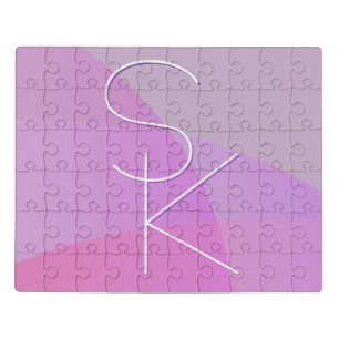 Your Overlapping Initials Modern Pink Geometric Jigsaw Puzzle