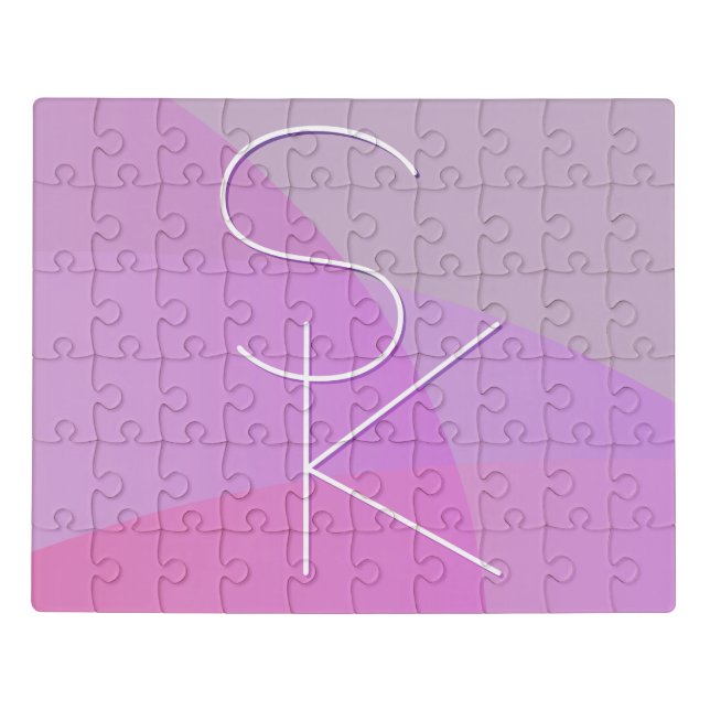 Your Overlapping Initials | Modern Pink Geometric Jigsaw Puzzle (Puzzle Horizontal)