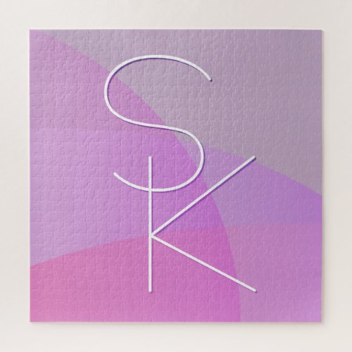 Your Overlapping Initials  Modern Pink Geometric Jigsaw Puzzle