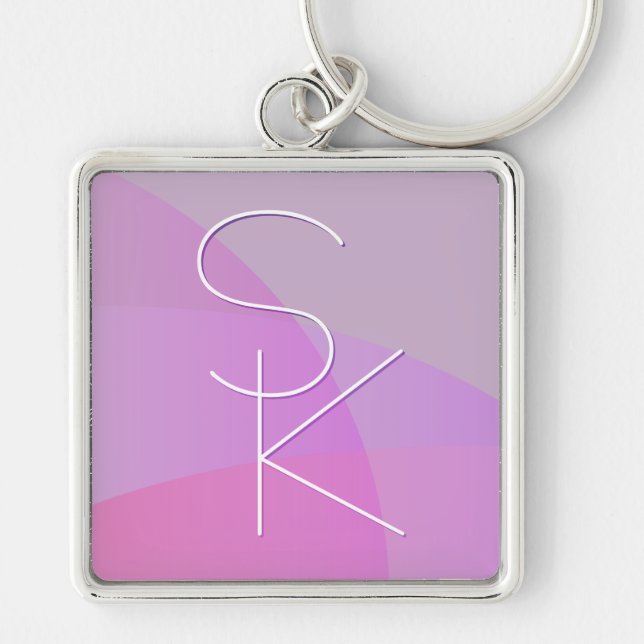 Your Overlapping Initials | Modern Pink Geometric Keychain (Front)