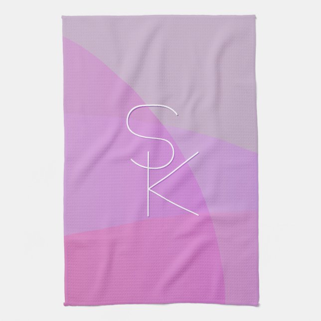 Your Overlapping Initials | Modern Pink Geometric Kitchen Towel (Vertical)