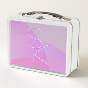 Your Overlapping Initials Modern Pink Geometric Metal Lunch Box