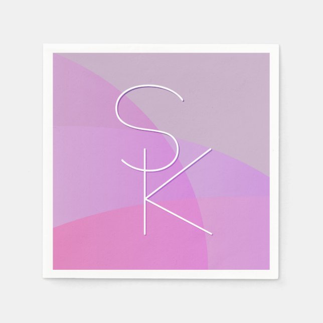 Your Overlapping Initials | Modern Pink Geometric Napkins (Front)