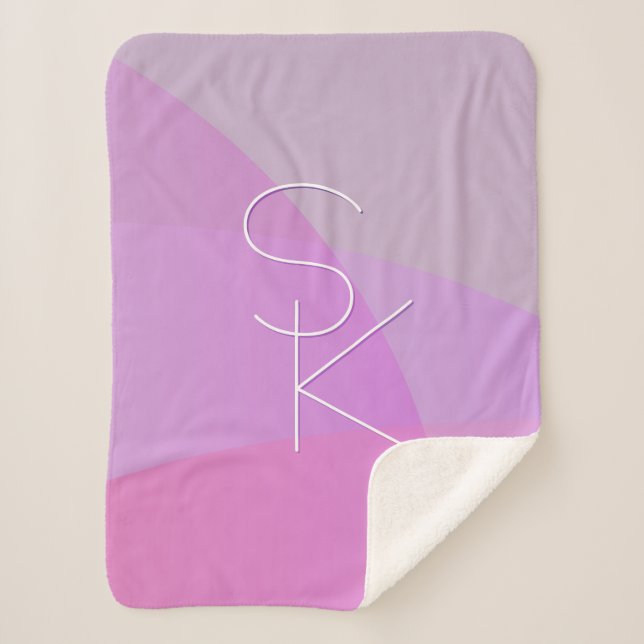 Your Overlapping Initials | Modern Pink Geometric Sherpa Blanket (Front)