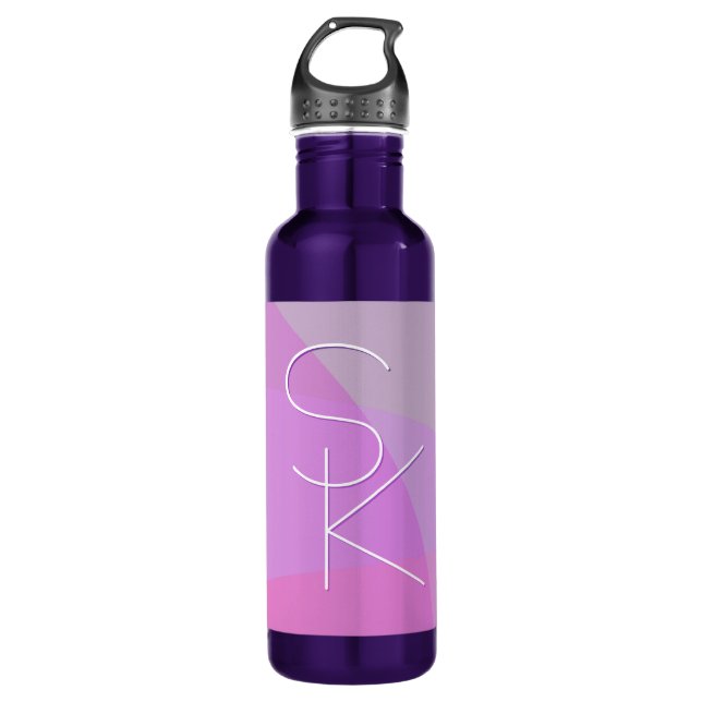 Your Overlapping Initials | Modern Pink Geometric Stainless Steel Water Bottle (Front)