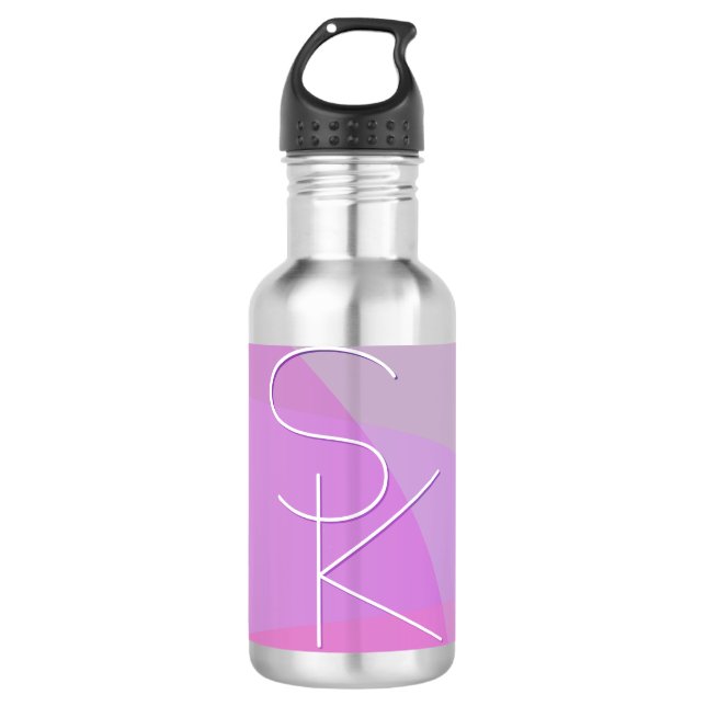 Your Overlapping Initials | Modern Pink Geometric Stainless Steel Water Bottle (Front)