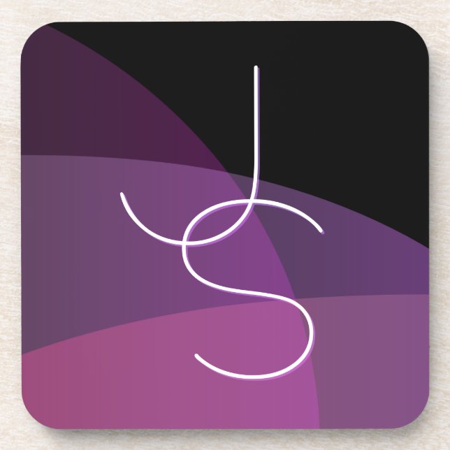 Your Overlapping Initials | Modern Purple & Pink Beverage Coaster (Front)