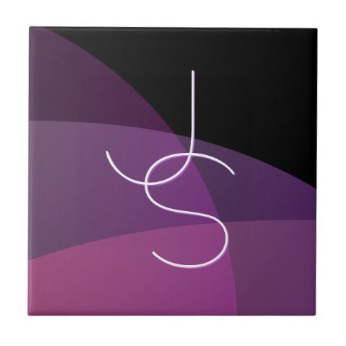 Your Overlapping Initials  Modern Purple  Pink Ceramic Tile