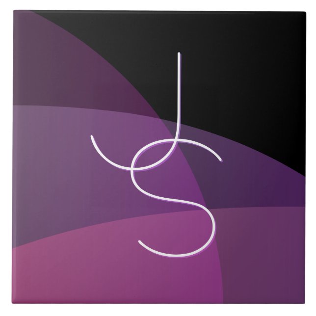 Your Overlapping Initials | Modern Purple & Pink Ceramic Tile (Front)