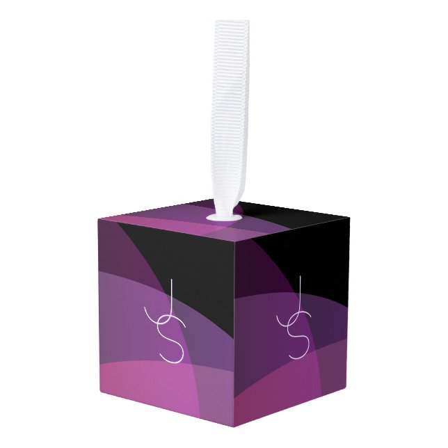 Your Overlapping Initials | Modern Purple & Pink Cube Ornament (Front Angled)