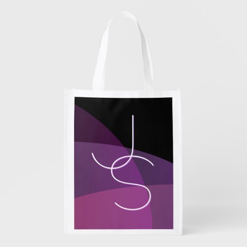 Your Overlapping Initials  Modern Purple  Pink Grocery Bag