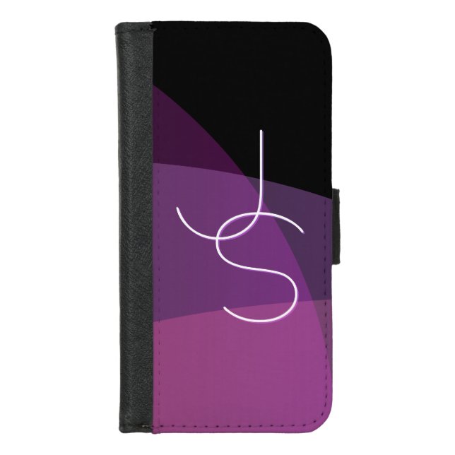 Your Overlapping Initials | Modern Purple & Pink iPhone Wallet Case (Front)