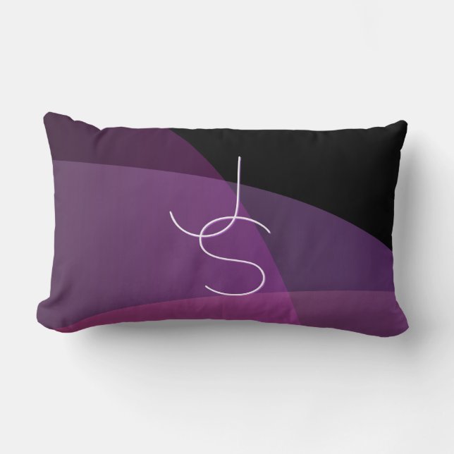 Your Overlapping Initials | Modern Purple & Pink Lumbar Pillow (Front)