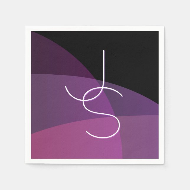 Your Overlapping Initials | Modern Purple & Pink Napkins (Front)