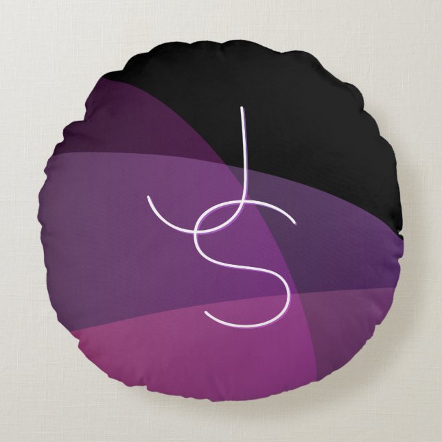 Your Overlapping Initials | Modern Purple & Pink Round Pillow (Front)