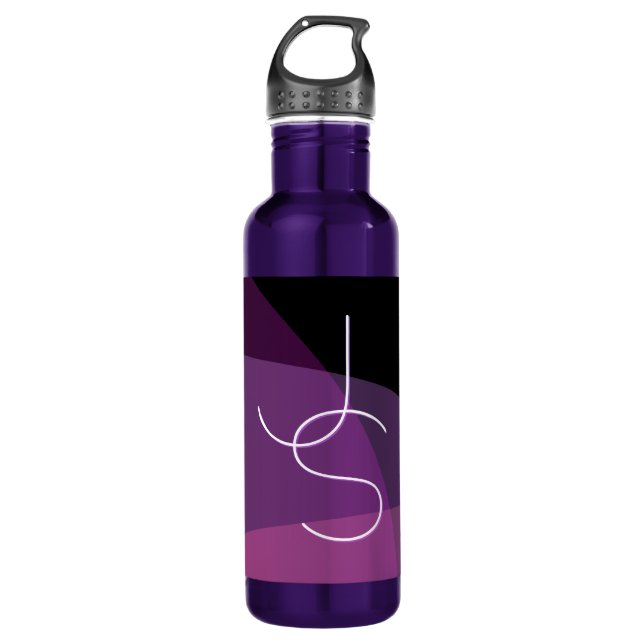 Your Overlapping Initials | Modern Purple & Pink Stainless Steel Water Bottle (Front)