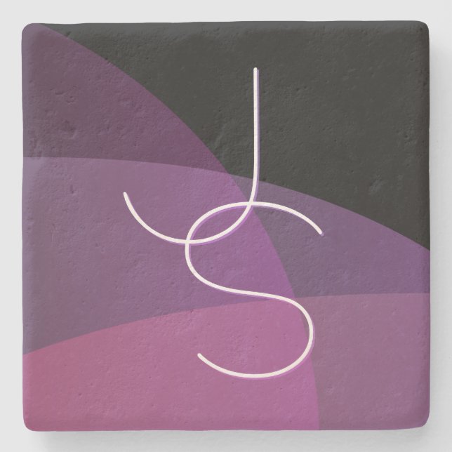 Your Overlapping Initials | Modern Purple & Pink Stone Coaster (Front)