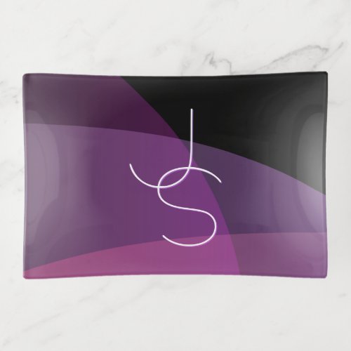 Your Overlapping Initials  Modern Purple  Pink Trinket Tray