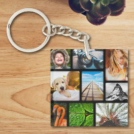 Your Own 18 Photo Collage Framed Black Keychain