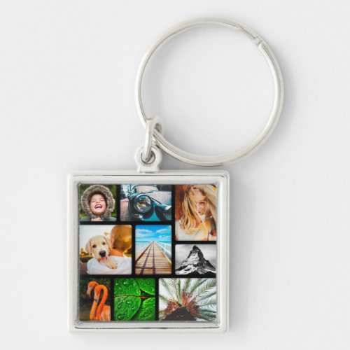 Your Own 9 Photo Collage Framed Black Keychain
