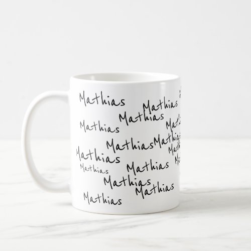 your own black script names on white coffee mug