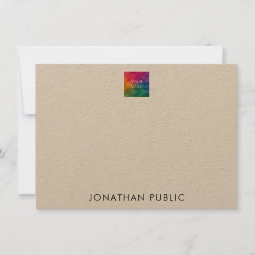 Your Own Company Logo Here Kraft Paper Elegant Note Card