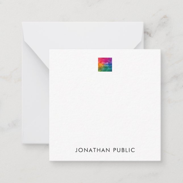 Your Own Company Logo Here Linen Square Note Card (Front)